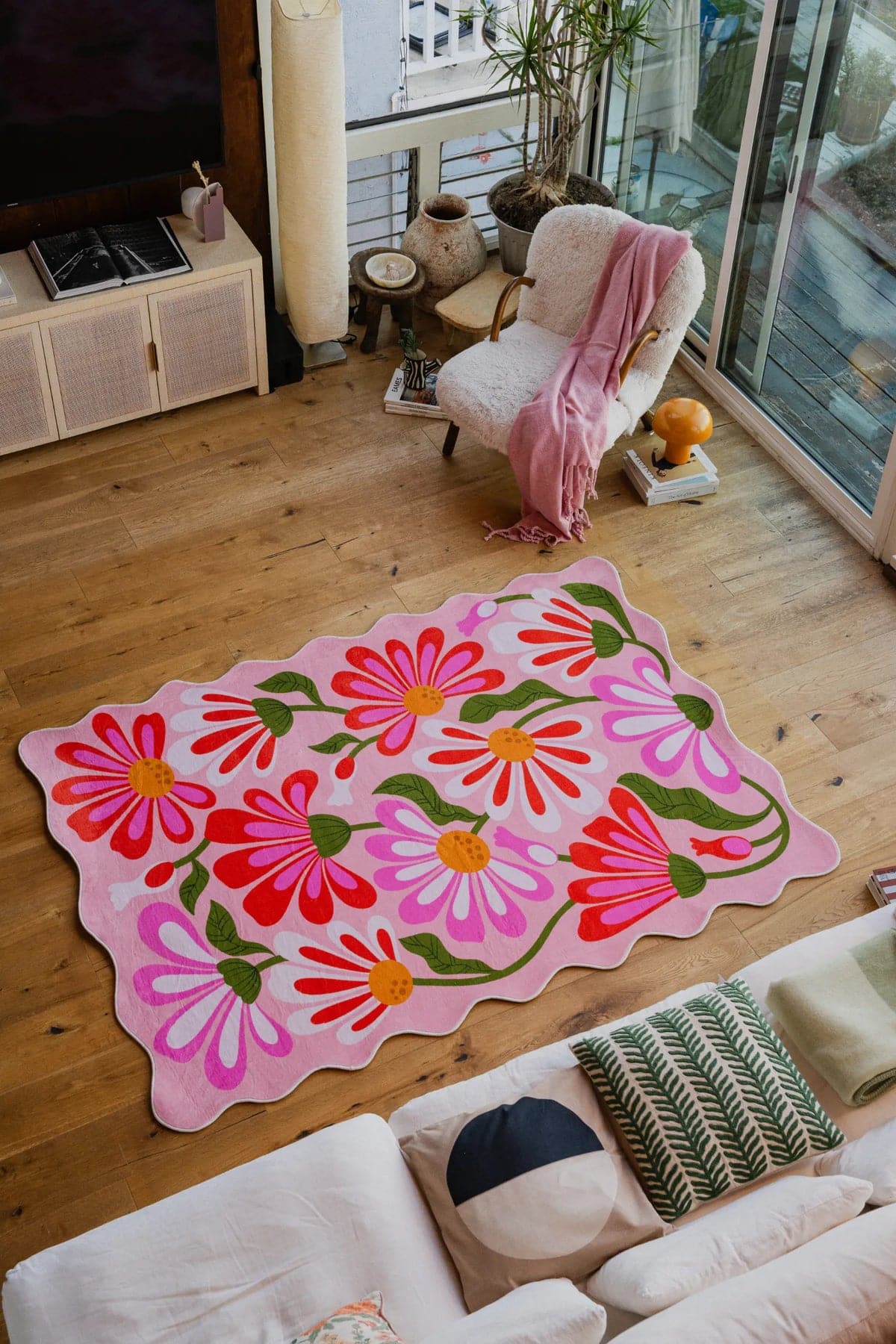 Lanyspace - Lany Space Jessica Miller Pink Base Pink Floral Wavy Rug - Multicolor