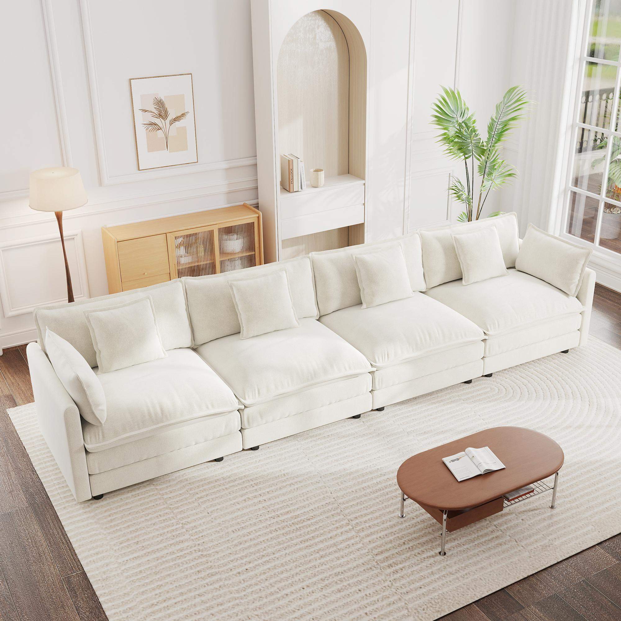 Angle. LOVMOR - Free Combination Modular Sofa Free4 Seater Sofa Comfy Chenille FabricSectional Sofa CouchWhite - White.