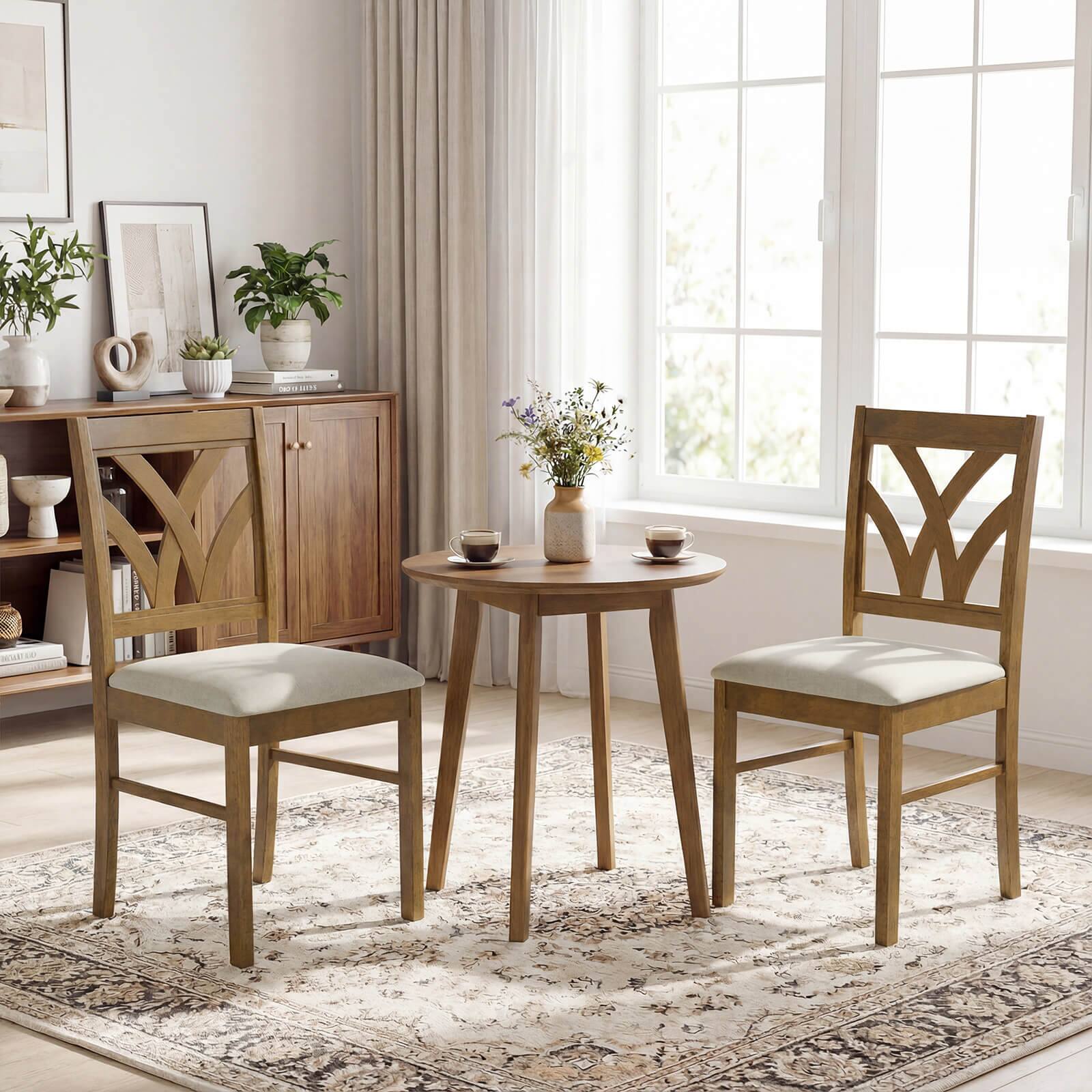 Alt View 3. Costway - Costway Wooden Dining Chairs Set of 4 with Rubber Wood Frame Hollowed Backrest for Kitchen - Oak + Light Brown.
