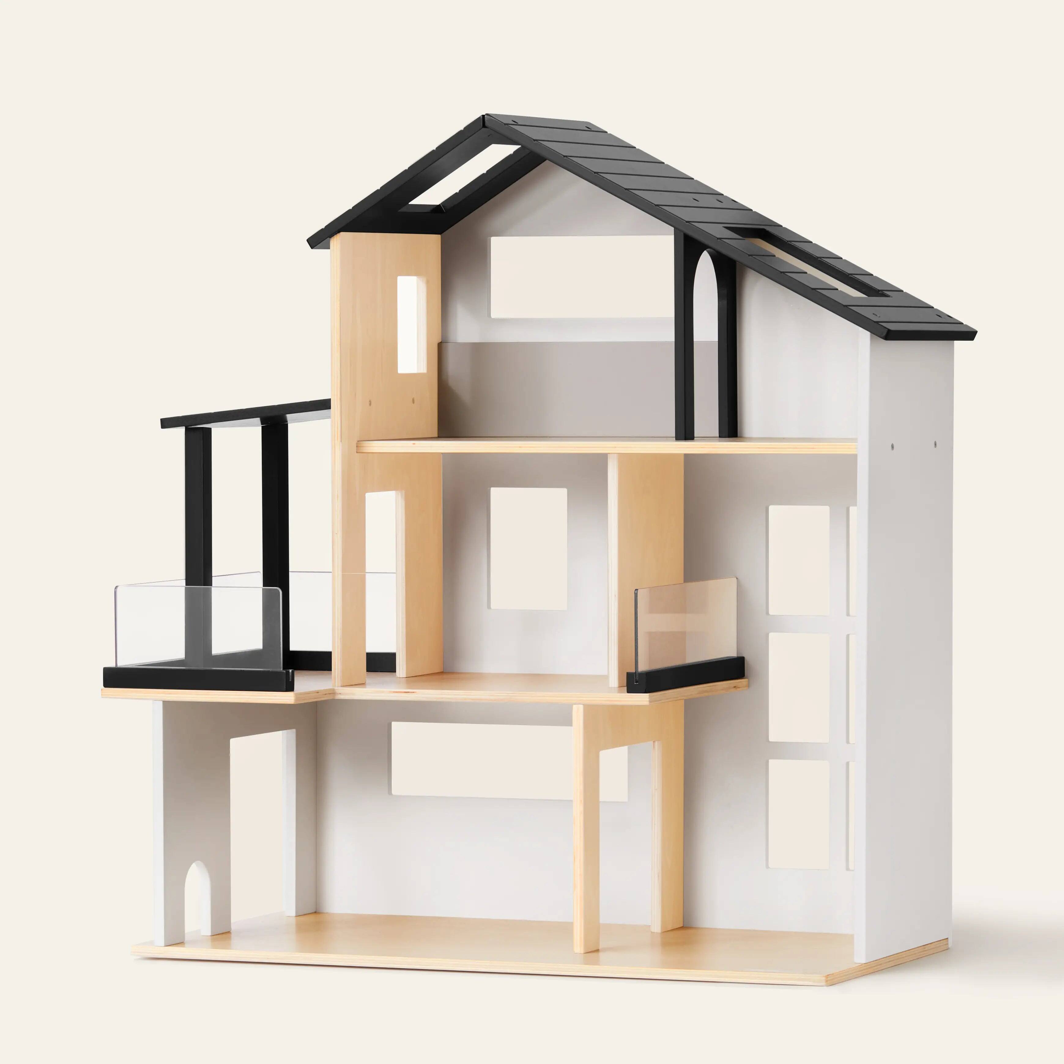 Alt View 4. Tiny Land - Kids Dollhouse with 6 Play Areas, Modern Woodend Pretend Play House, Dollhouse Furniture & Imaginative Play Toy - Black.