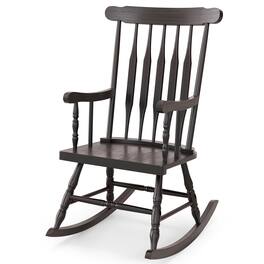 Costway - Solid Wood Rocking Chair Porch Rocker Indoor Outdoor Seat Glossy Finish - Coffee