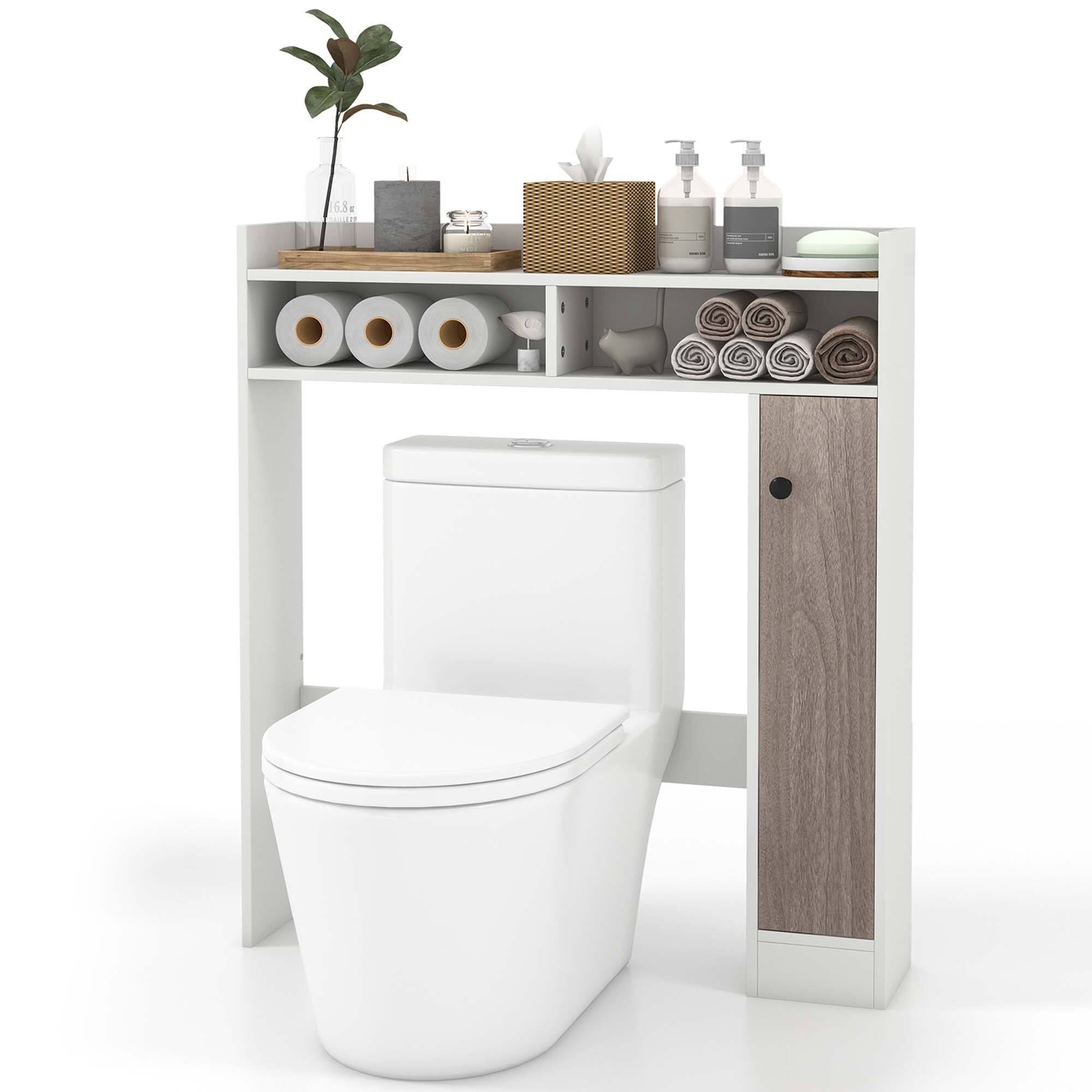 Costway - Over the Toilet Bathroom Cabinet Floor Storage Organizer with Adjustable Shelves White - White