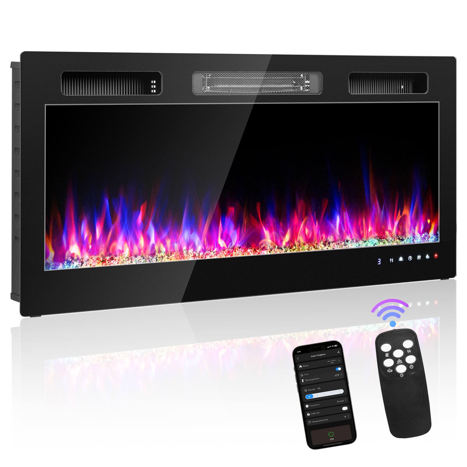 Alt View 8. Winado - 42" Electric Fireplace Insert, 1500W Wall-mounted/Built-in Fireplace Heater with WIFI Control, Remote Control - Black.