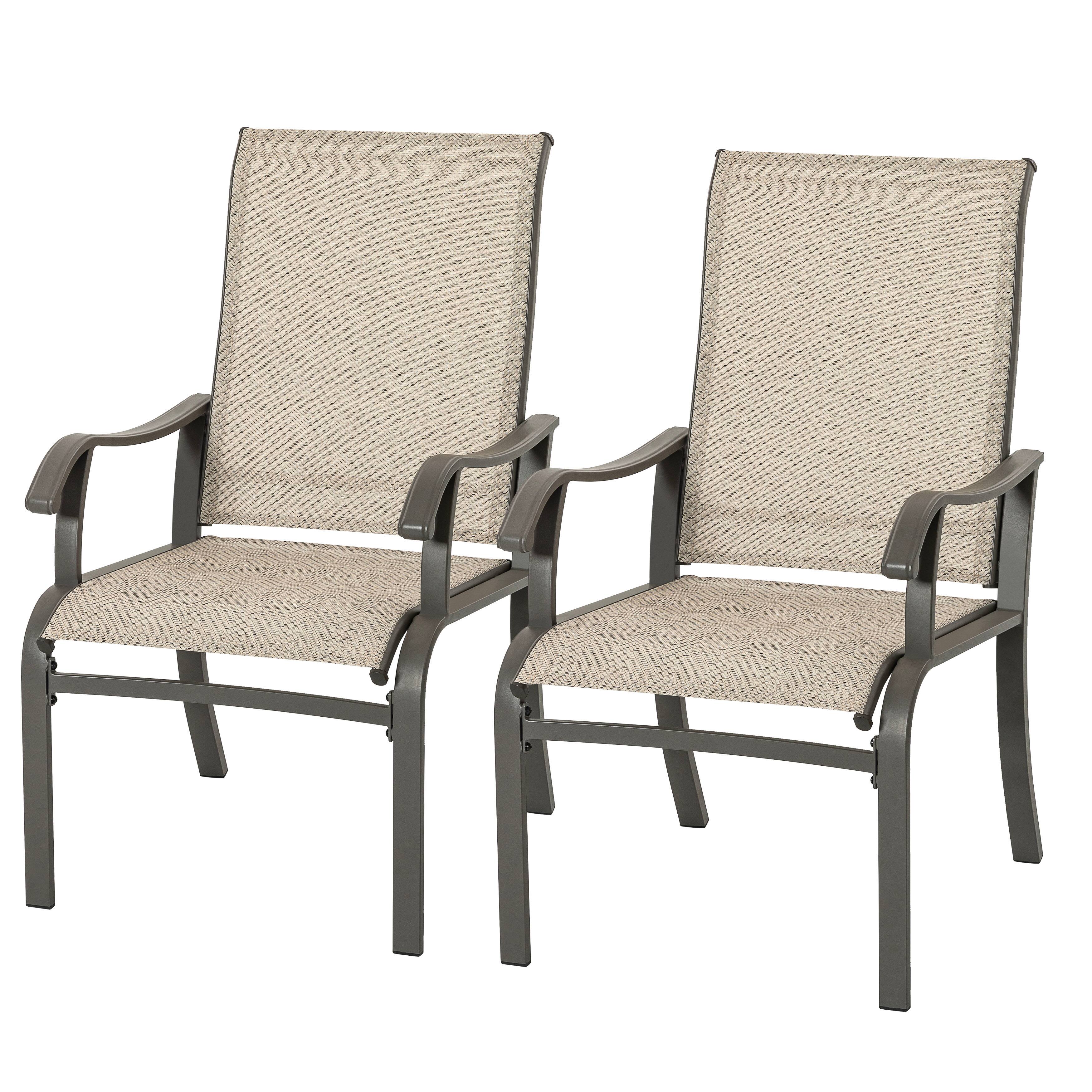 Left. Nuu Garden - Outdoor 2-Piece Textilene and Metal Dining Chairs with Ergonomic Design - Beige and Gray.