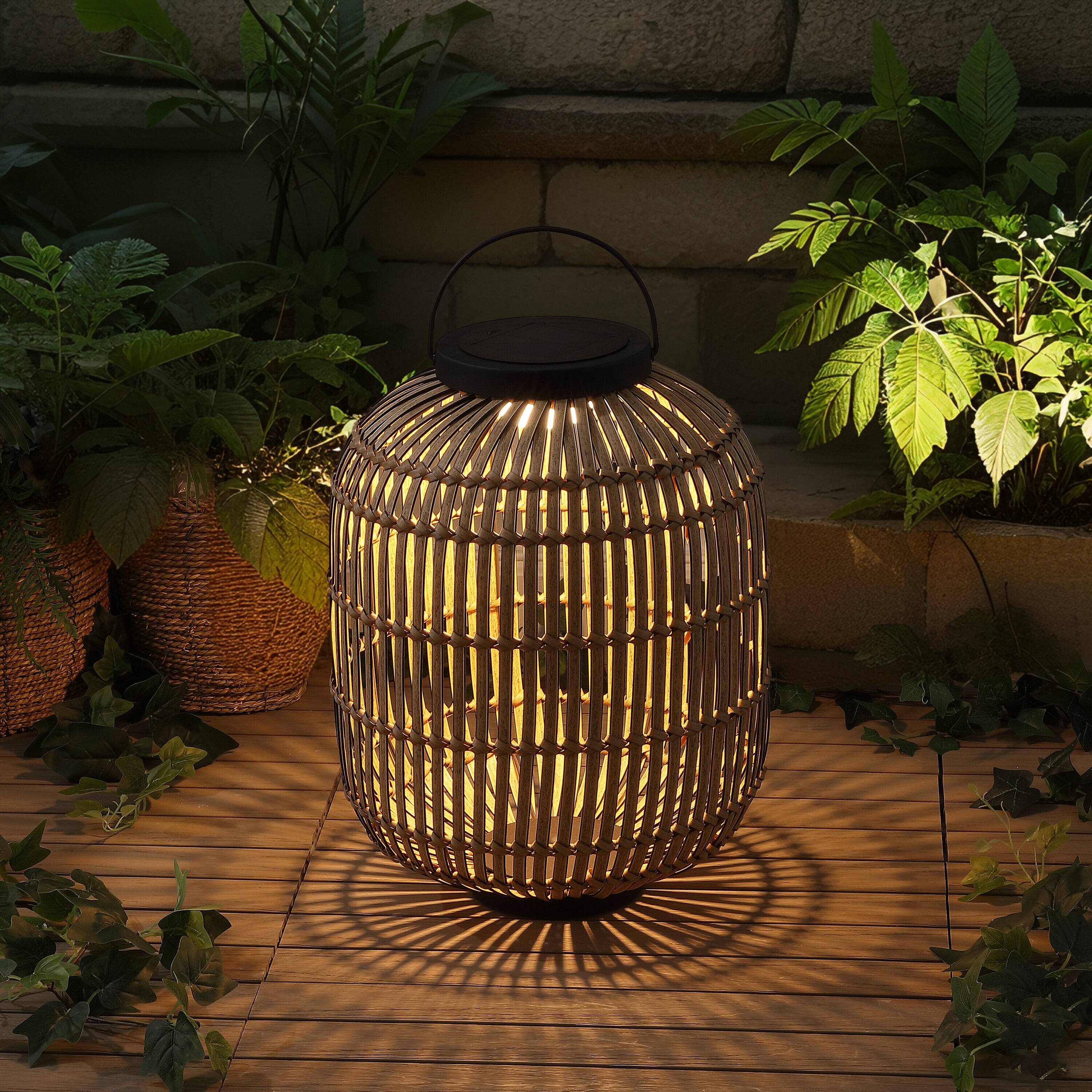 Alt View 8. Jonathan Y - Nara 20.5" Modern Global Faux Rattan Integrated Indoor/Outdoor LED Solar Powered Lantern, Dark Brown/Black - Dark Brown/Black.