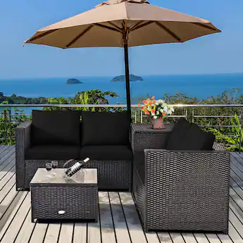 black patio set with umbrella Vongrasig 6 Piece Folding Dining Set,Small Metal Outdoor Garden Patio Table and Chair w/Umbrella for Lawn,Deck,Backyard,Black : Patio, Lawn & Garden The round table offers ample space for serving delicious meals Lila 5 Piece Patio Dining