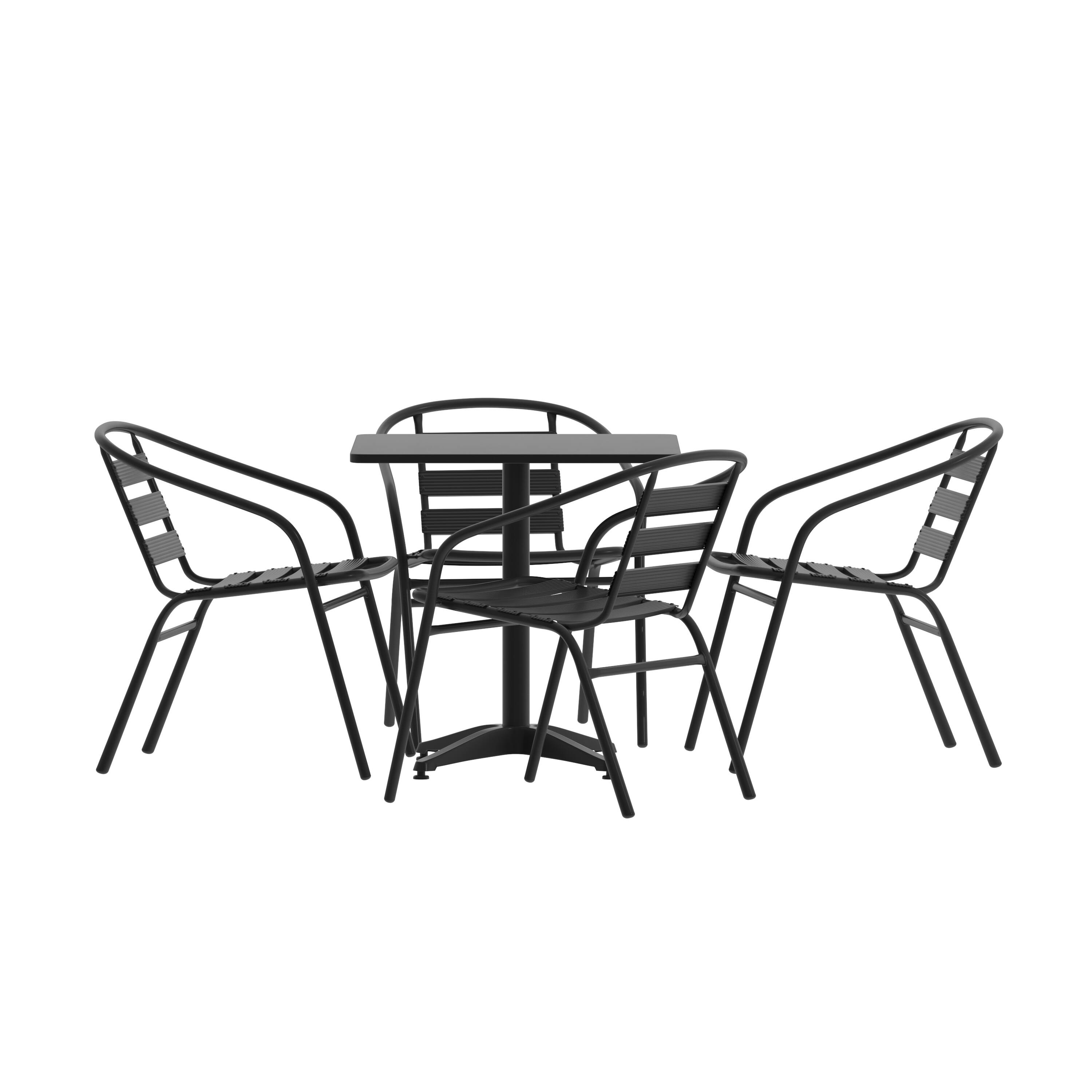 Front. Emma + Oliver - 27.5'' Square Aluminum Indoor-Outdoor Table Set with 4 Slat Back Chairs - Black.