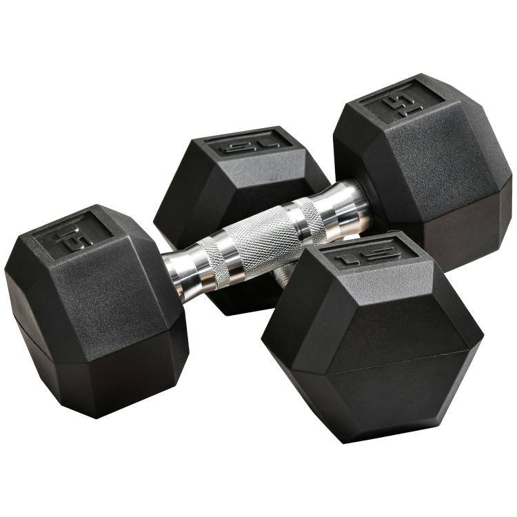 Front. PULUZ - 2 x 15lbs Hex Dumbbell Set of 2, Rubber Weights Exercise Fitness Dumbbell with Non-Slip Handles, Anti-roll - Black.