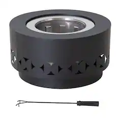 Front. SUNJOY - Sunjoy Black 28" Circle Style Smokeless Fire Pit Portable Outdoor Wood Burning Firepit with Removable Ash Pan - Black, 28" Circle Style.