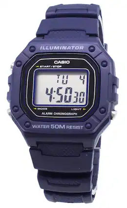 ILLUMINATOR
CASIO
START/STOP
TU 4 4:50:30
MODE LIGHT ALARM CHRONOGRAPH
WATER 50M RESIST
