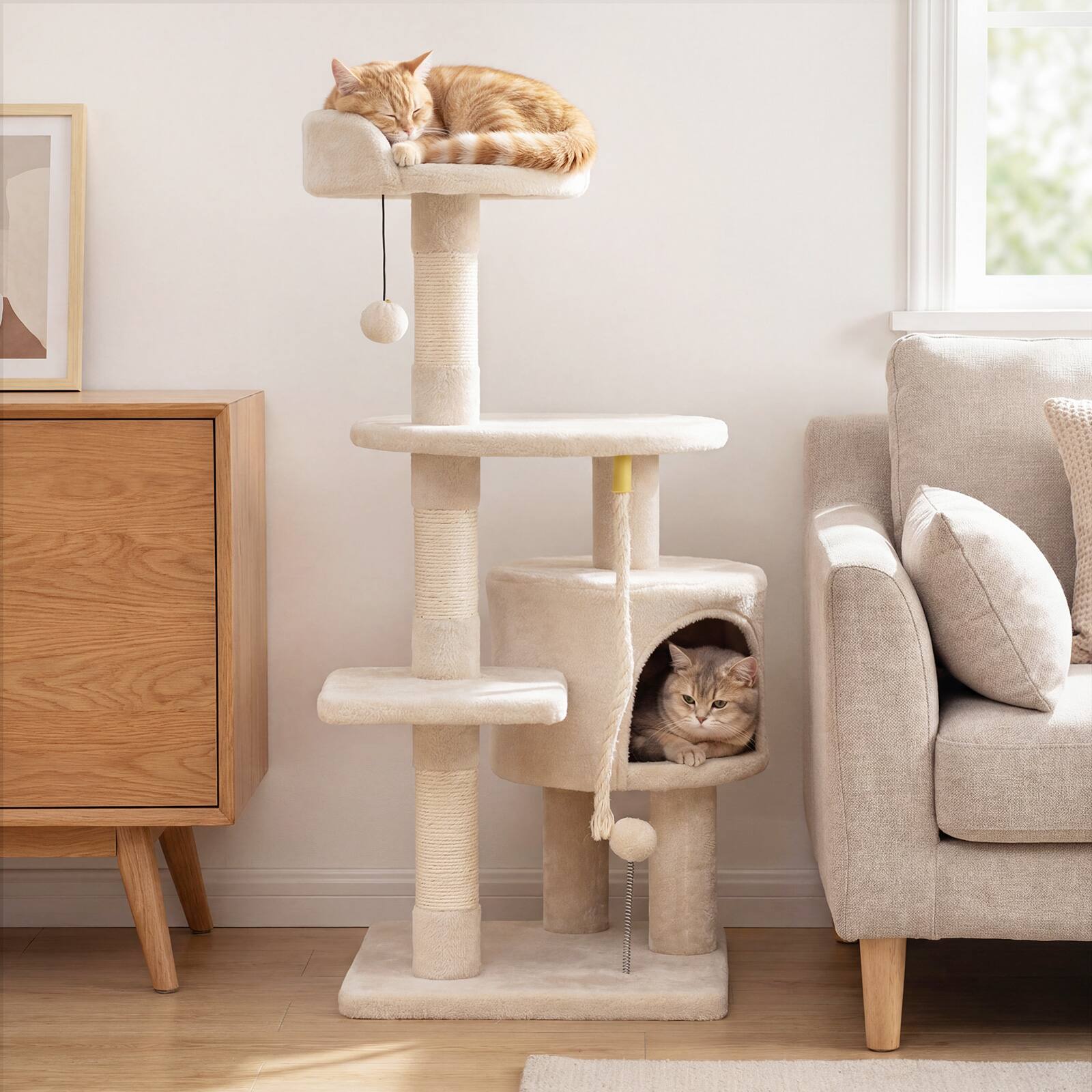 Alt View 1. Gymax - Gymax Cat Tree 36'' Cat Tower w/CondoTop Perch Sisal Scratching Posts & Hanging Rope Beige.