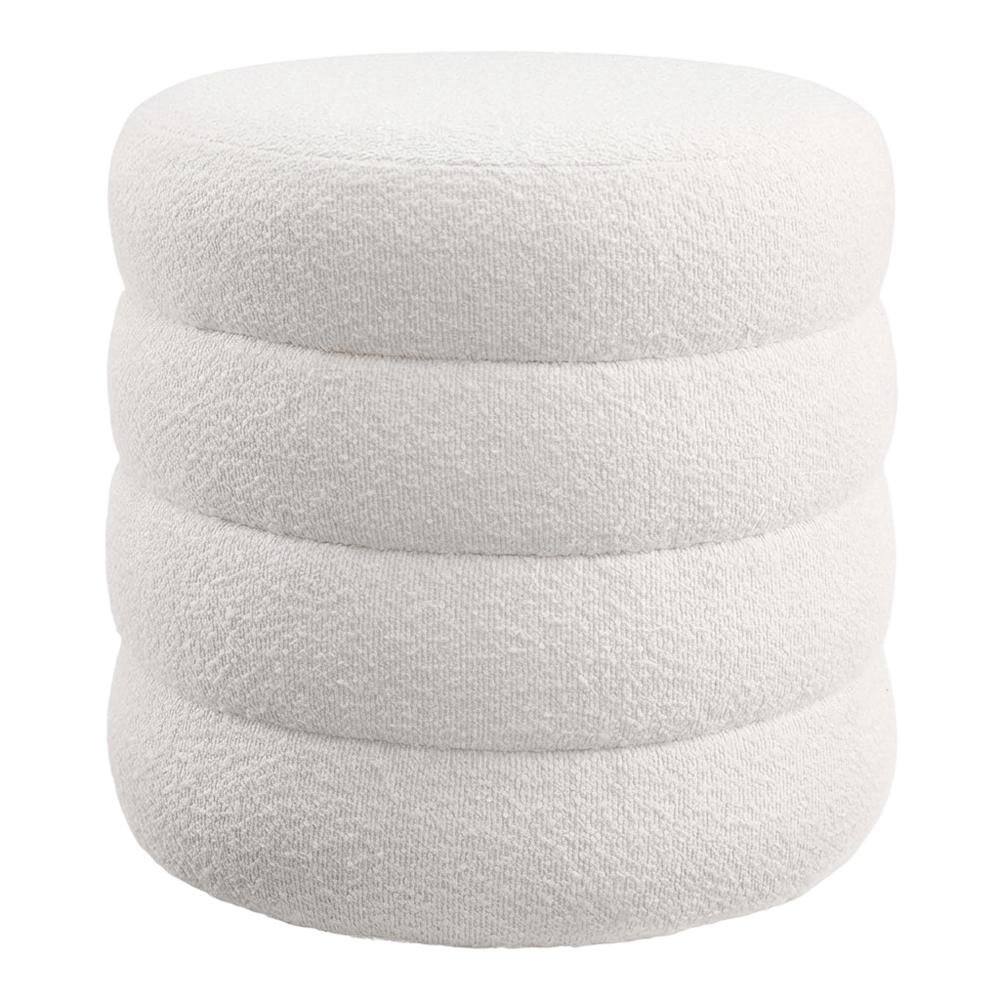 Back. Outdoor Escape - Round Boucle Fabric Outdoor Ottoman With Storage And Cushioned Top - Brown.