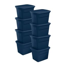Sterilite - Classic Lidded Stackable 18 Gal Storage Tote Container, Blue, 8 Pack - Marine Blue