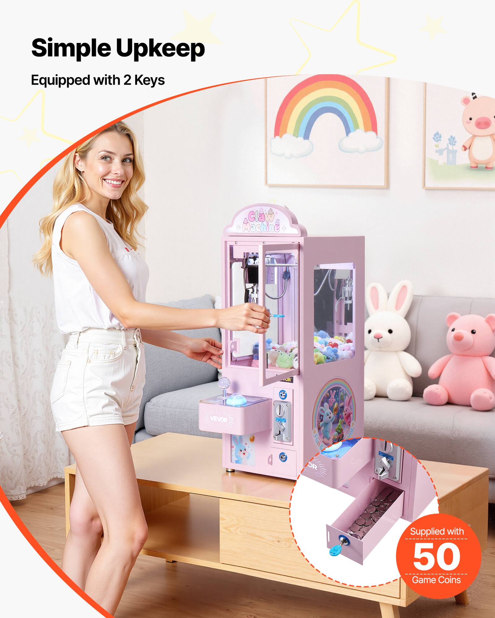 Simple Upkeep  
Equipped with 2 Keys  

Supplied with 50 Game Coins