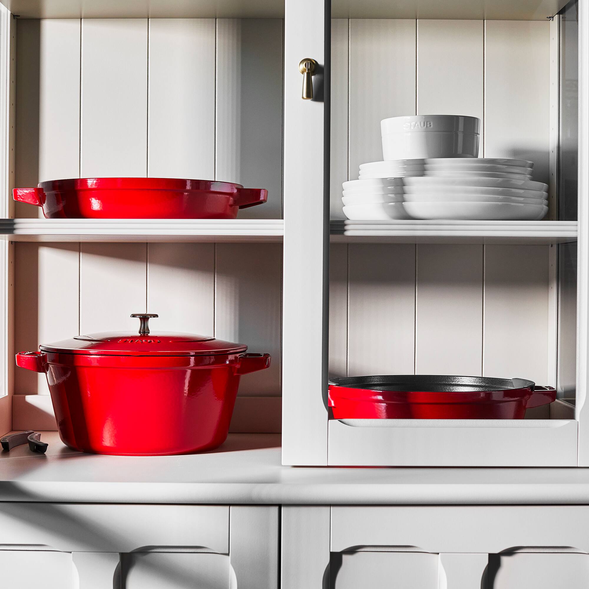 Alt View 8. Staub - STAUB Cast Iron Set 4-pc, Stackable Space-Saving Cookware Set, Dutch Oven with Universal Lid, Made in France, Cherry - Cherry.