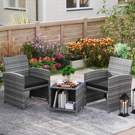 Mondawe - 25 x 23 x 31 IN Freestanding Patio Bistro Set with 2 Chairs & Table 3-Piece - Mix Grey+Black