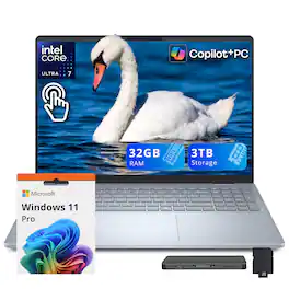 Dell - 16 Plus 16" FHD Touch Laptop,Ultra 7 258V,32GB RAM,Backlit,2TB SSD+1TB Dock Set,Fingerprint,Win11Pro - Ice Blue