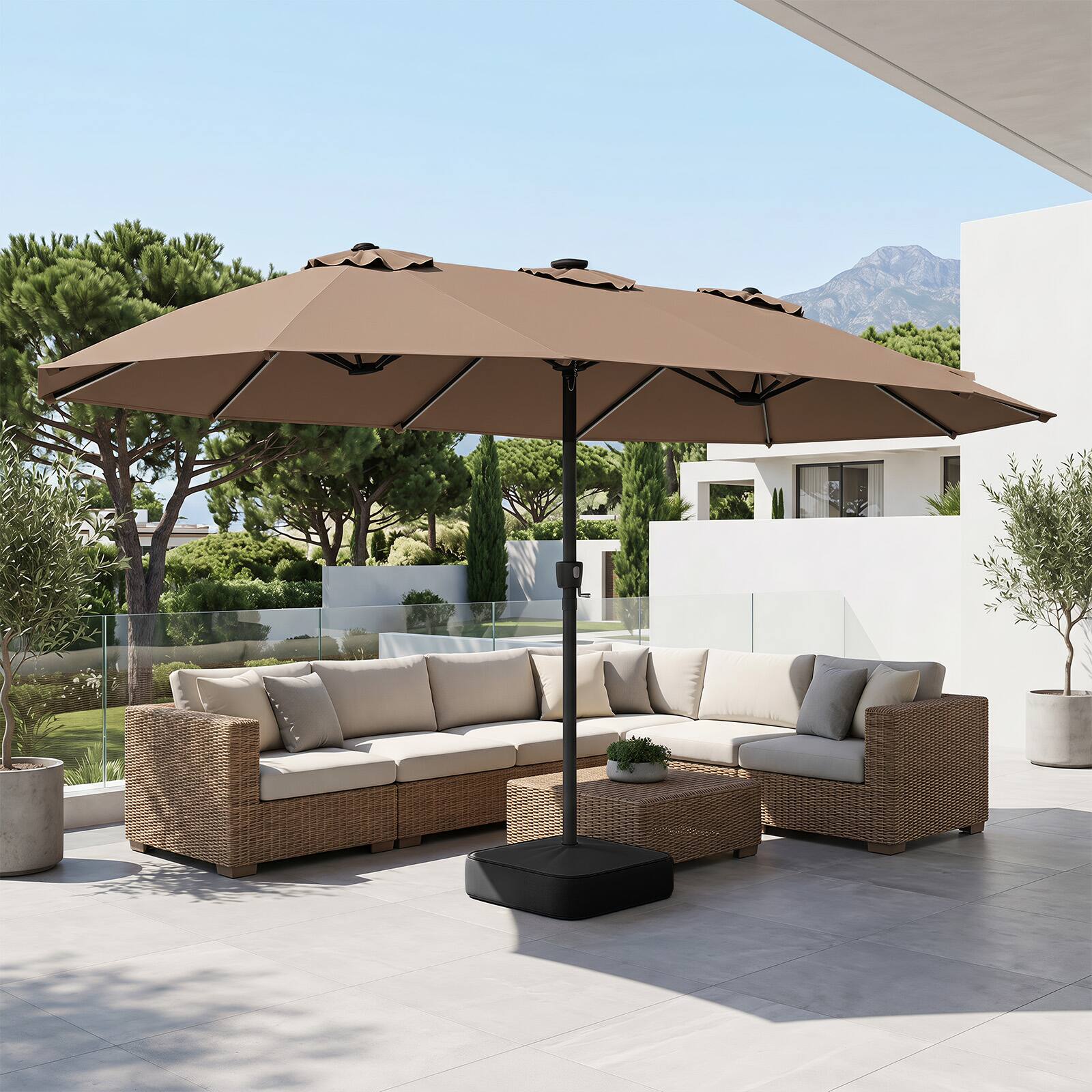 Alt View 1. Costway - Costway 15.5 FT Extra-Large Patio Umbrella with Base Included, 12 Ribs, 12 Light Modes - Brown.