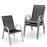 Costway - Set of 4 Patio Dining Chairs Stackable Armrest Space Saving Garden Black - Black/Grey