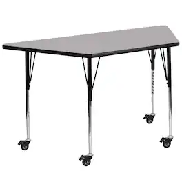 Emma + Oliver - Mobile 29x57 Trapezoid Laminate Adjustable Activity Table - Gray