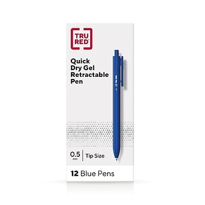 TRU RED Quick Dry Gel Retractable Pen  
0.5 mm Tip Size  
12 Blue Pens