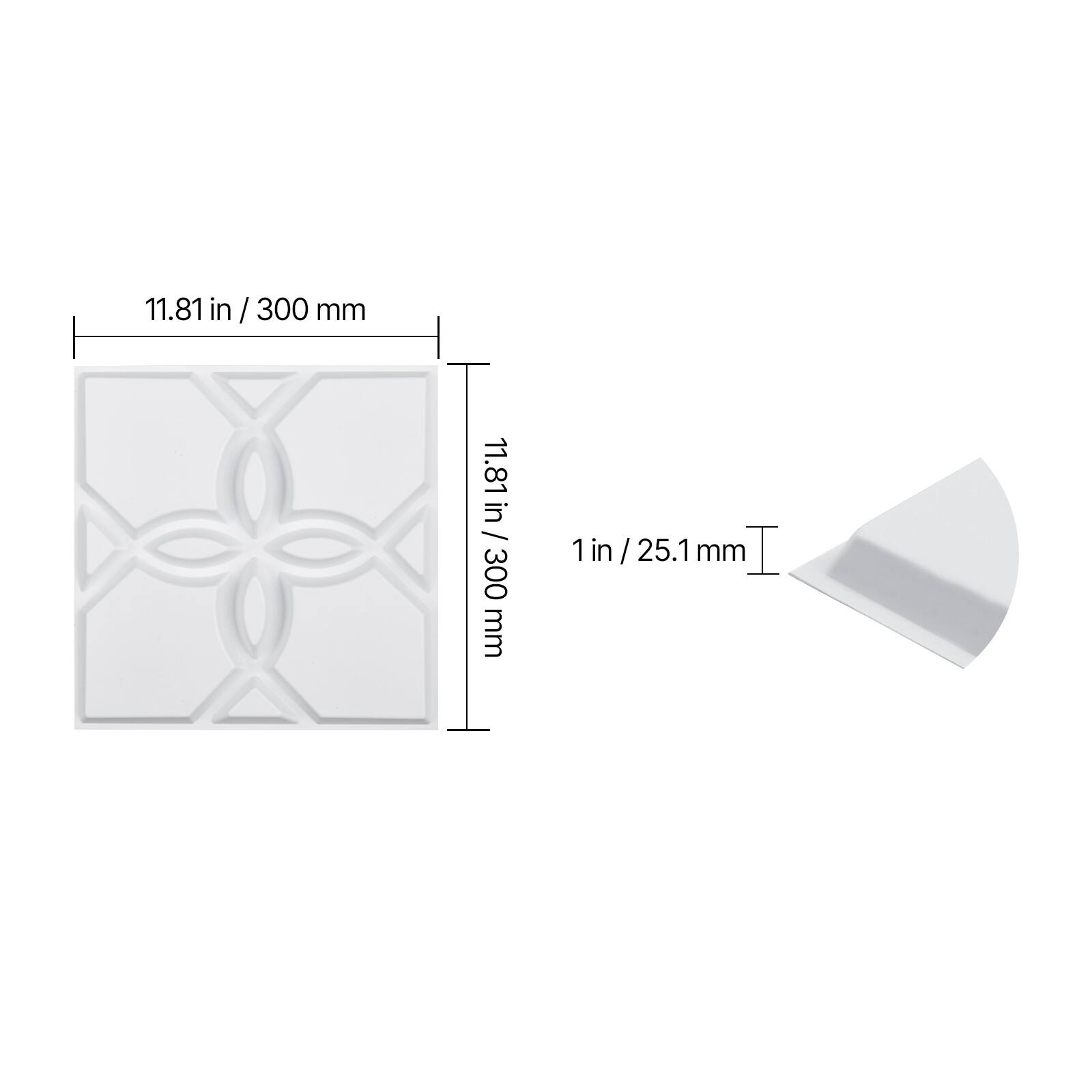 11.81 in / 300 mm  
1 in / 25.1 mm