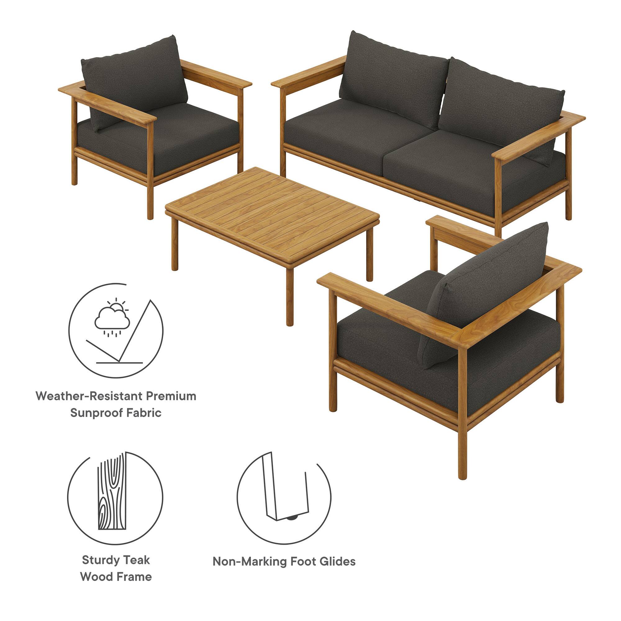 Weather-Resistant Premium Sunproof Fabric  
Sturdy Teak Wood Frame  
Non-Marking Foot Glides