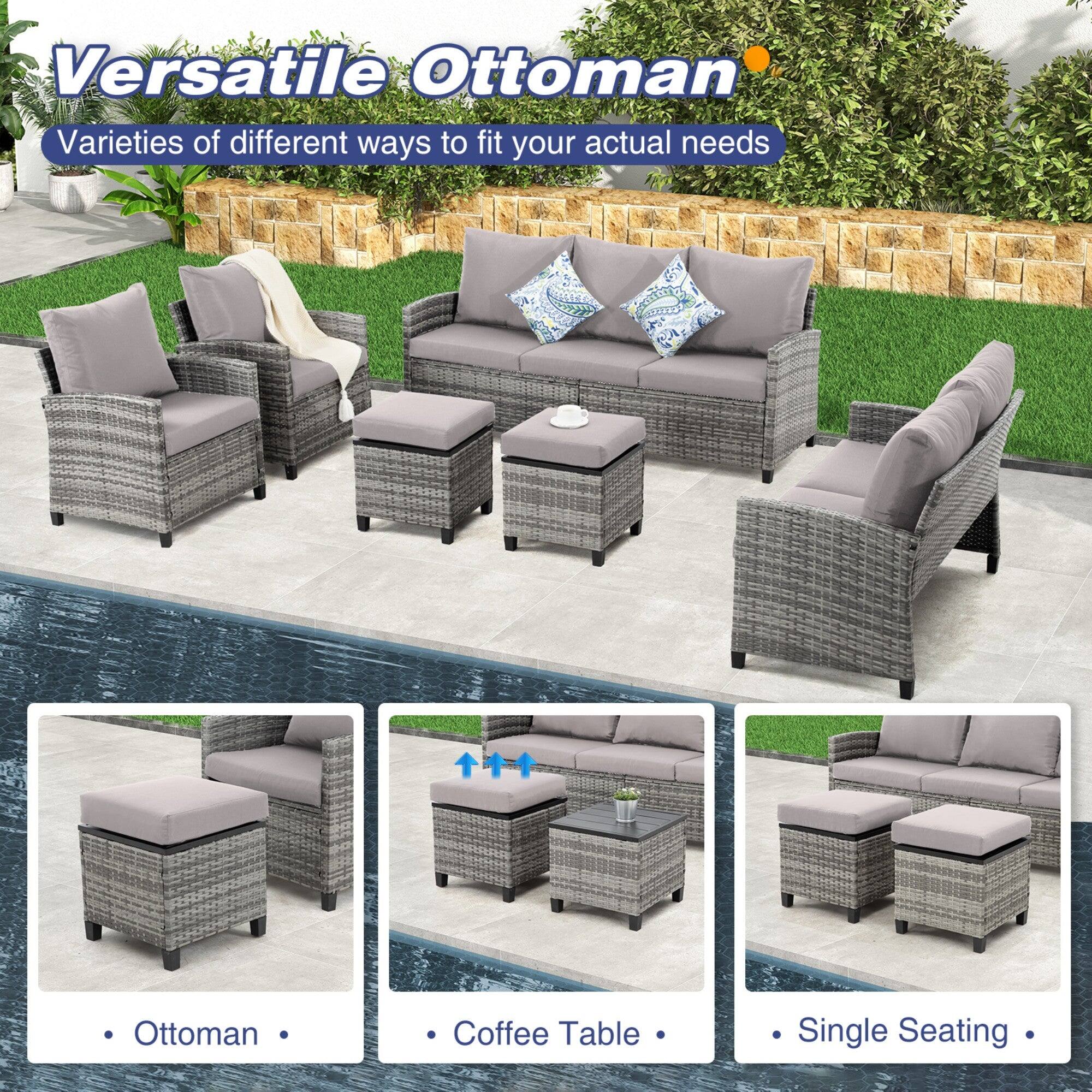 Versatile Ottoman  
Varieties of different ways to fit your actual needs  

- Ottoman  
- Coffee Table  
- Single Seating