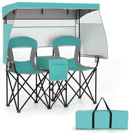 Costway - Double Beach Chair with Adjustable Canopy Oversized Folding Camping Chair - Turquoise