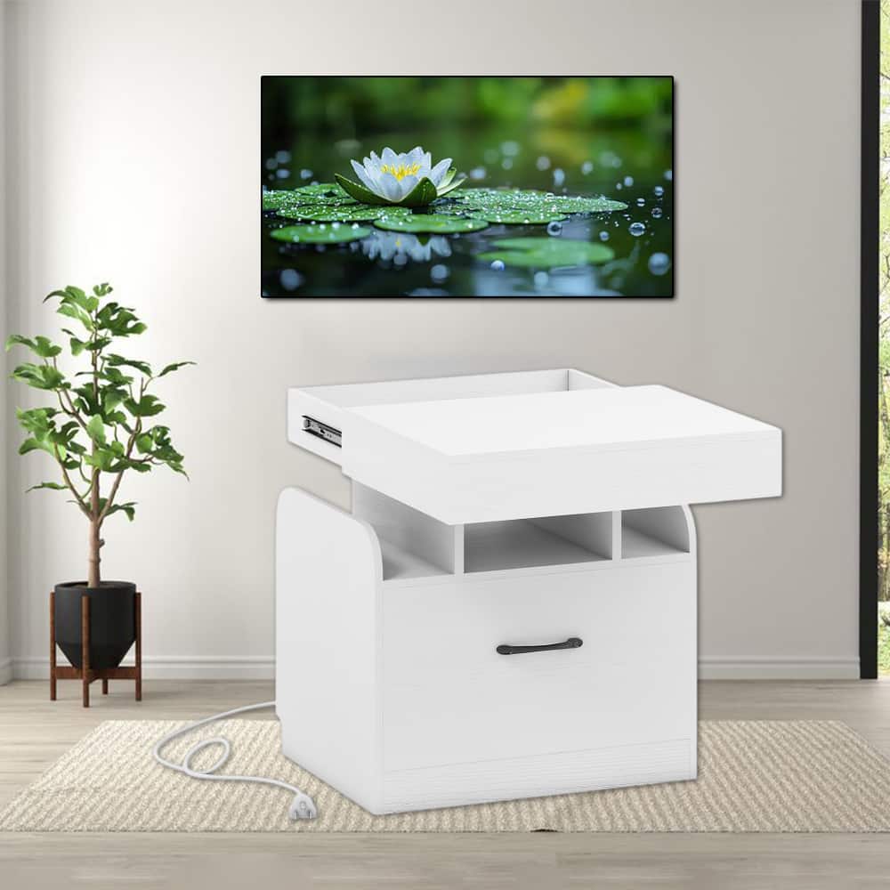Hivvago - Wood Nightstand with Power Outlets and USB Ports for Bedroom or Living Area - White