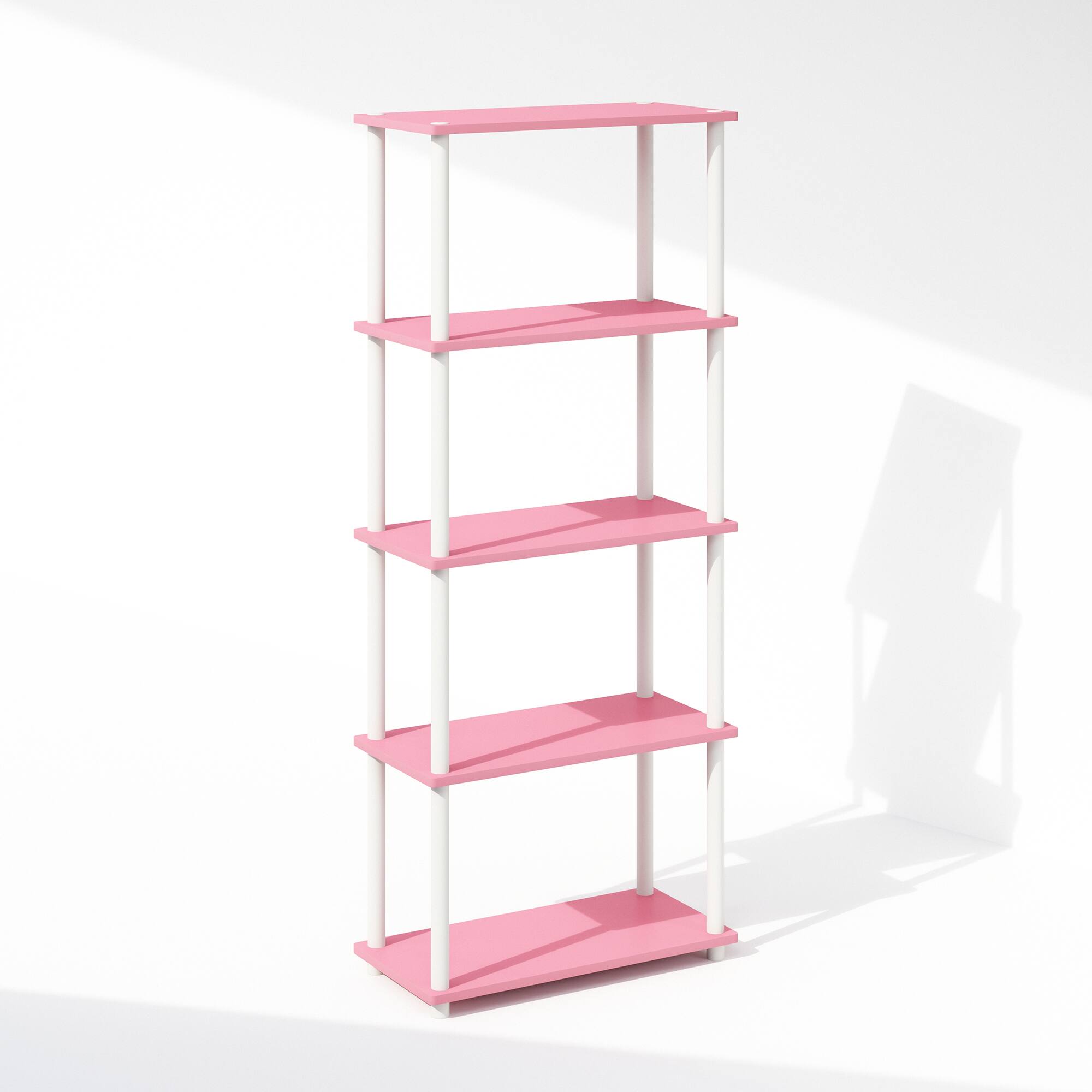 Front. Furinno - Turn-N-Tube 5-Tier Multipurpose Compact Display Rack, Shelving Unit, Bookcase - Pink/White.