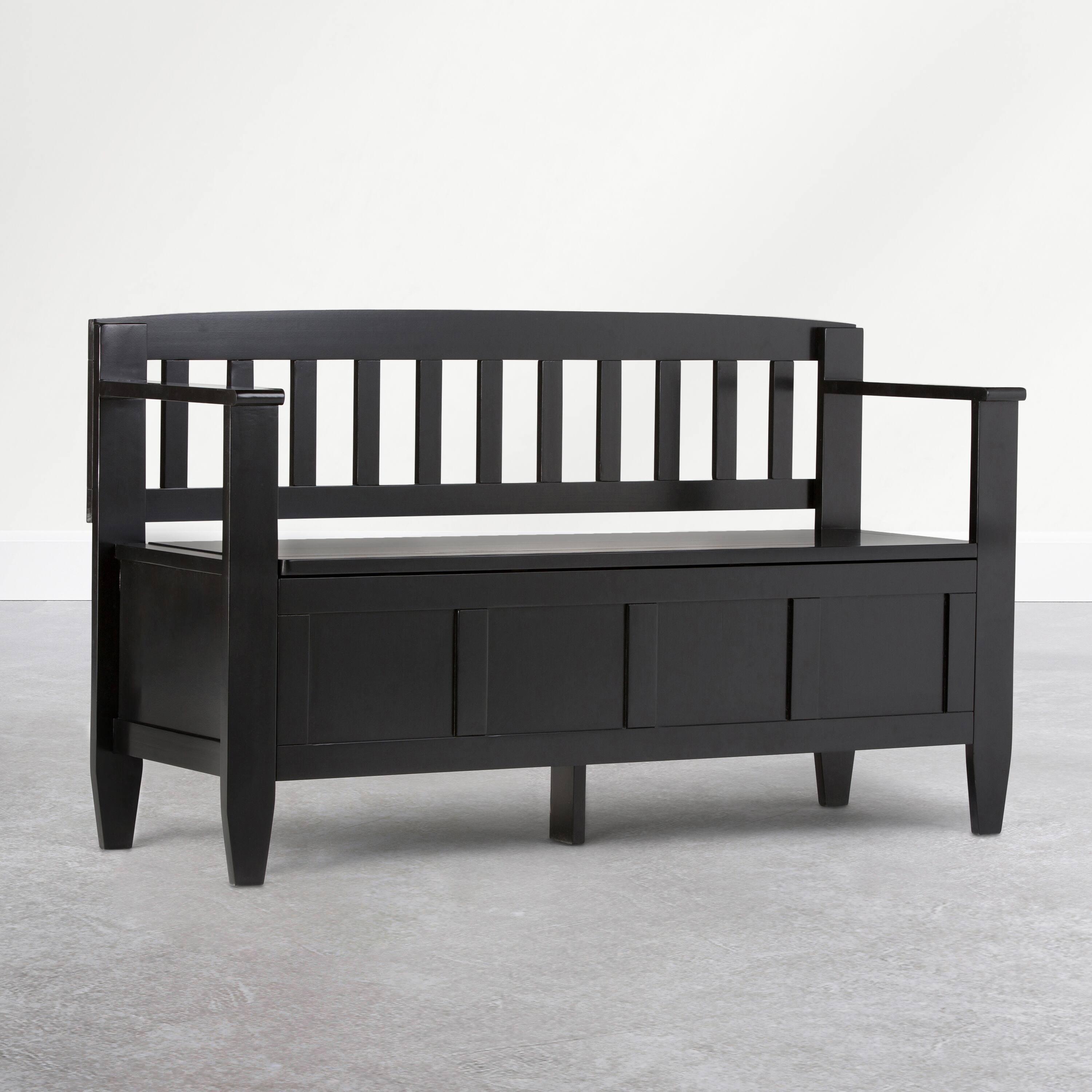Angle. Simpli Home - Brooklyn 48 inch Wide Solid Wood Entryway Storage Bench, Deep Black - Deep Black.