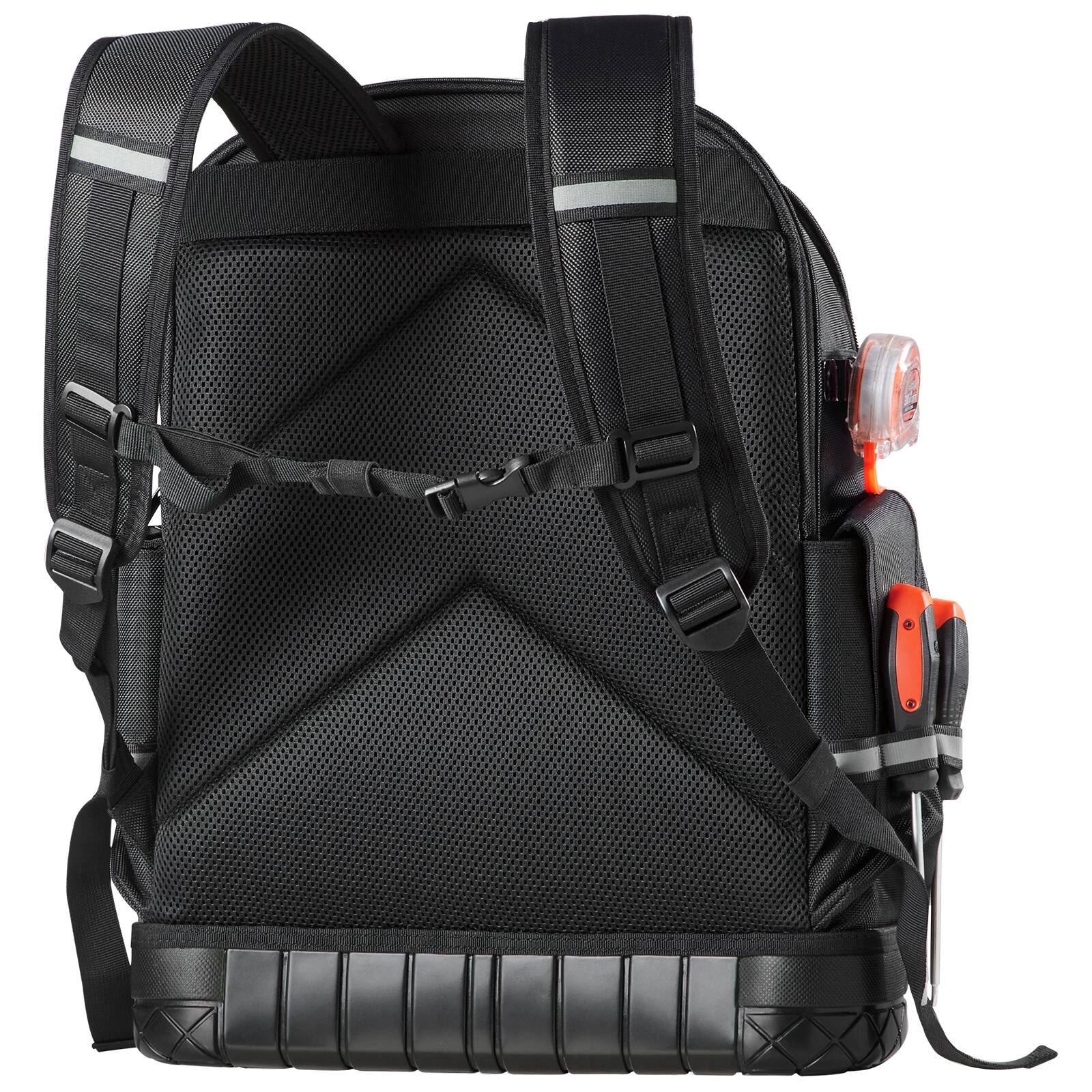 Alt View 5. VEVOR - Tool Backpack, 64 Pockets, Heavy-duty Tools Storage Organizer Work Bags with Laptop Compartment & Molded Base - Black,Orange.