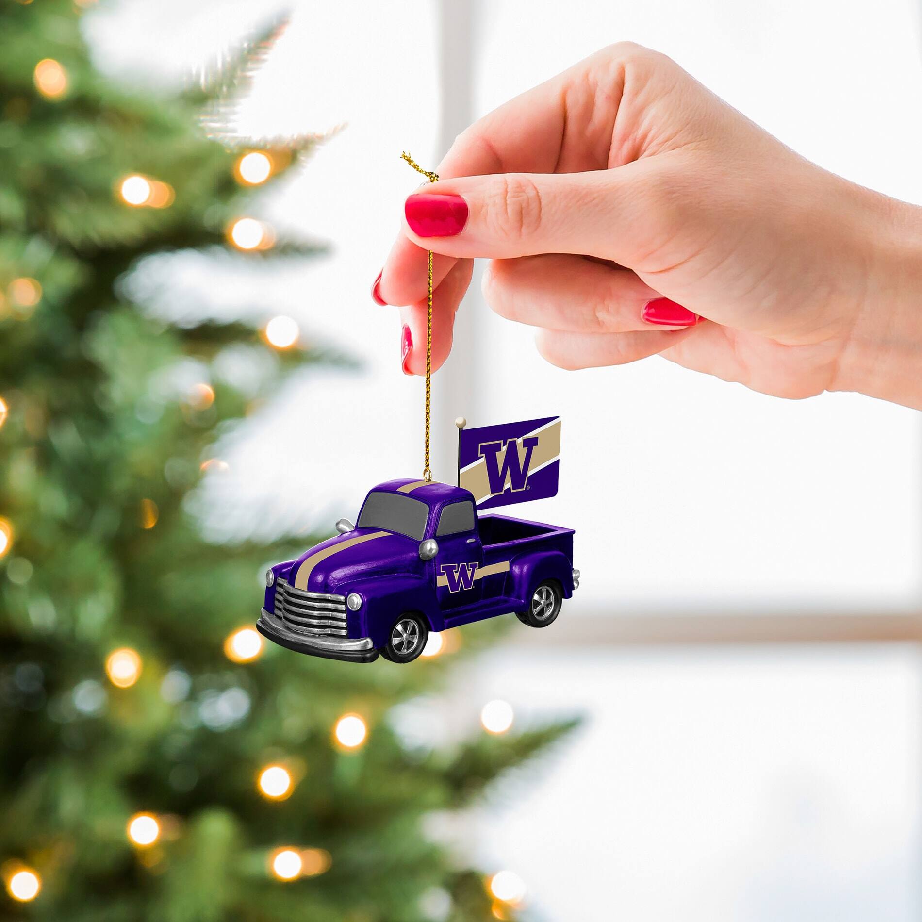 Alt View 2. Evergreen Enterprises - Washington Huskies 3" Rally Truck Two-Piece Ornament Set - Multicolor.