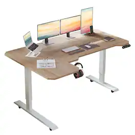 Anysun - L-Shaped 59" Height Adjustable Electric Standing Desk, Sit and Stand Up Computer Desk For Home Office - Oak