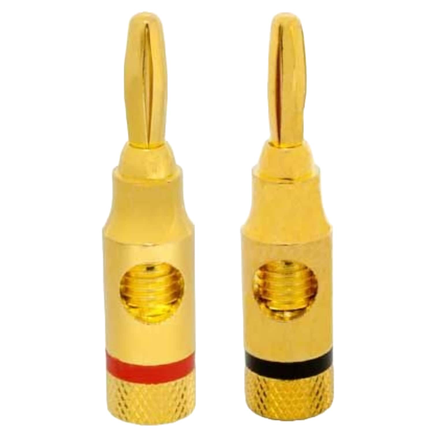 Sanoxy - 1 Pair of Speaker Banana Plugs – Gold-Plated, Open-Screw Type, Accepts Bare Wire, Spades, or Banana Plugs - Black