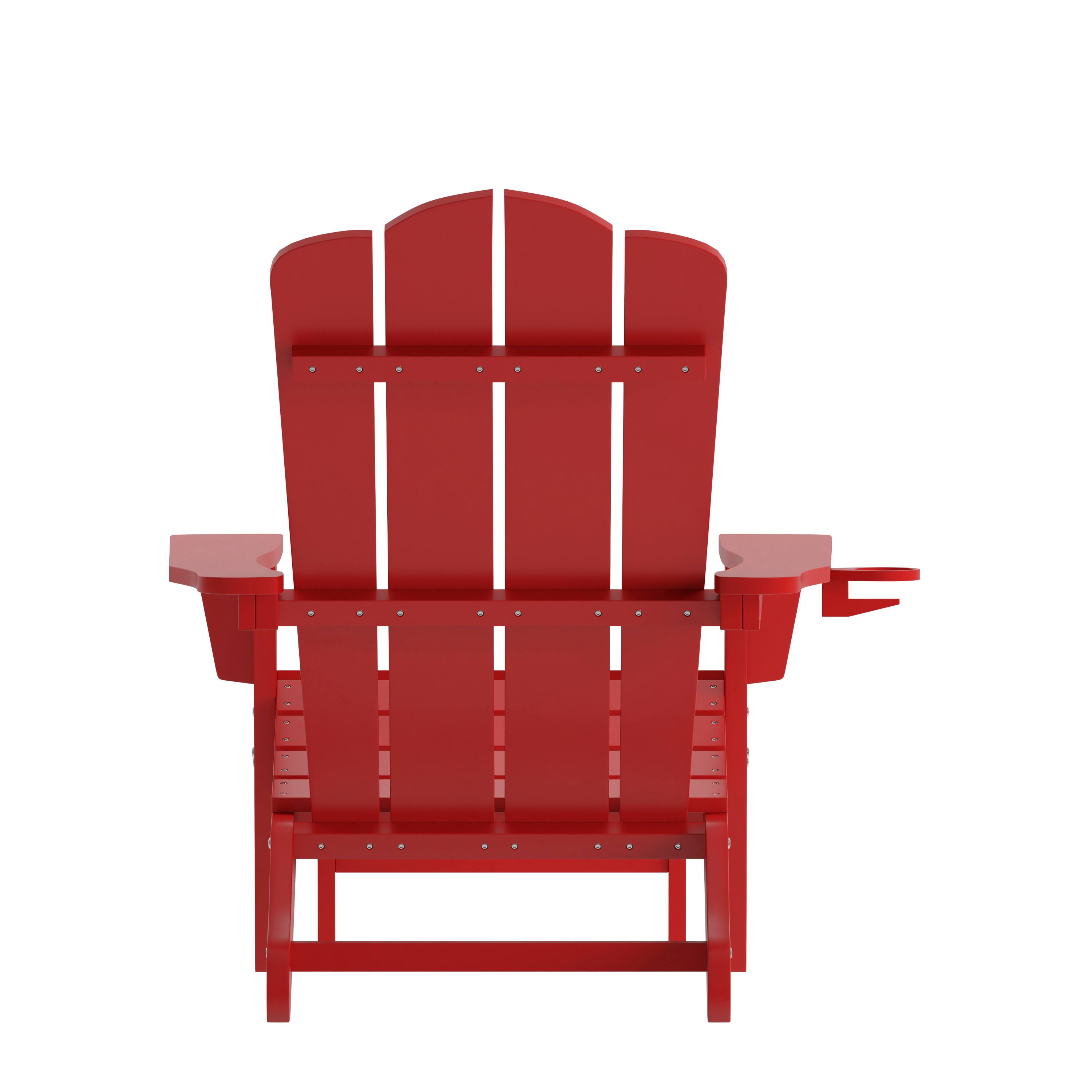 Alt View 8. Emma + Oliver - Tiverton Set of 2 Adirondack Chairs with Cup Holders and Pull Out Ottoman, All-Weather HDPE Indoor/Outdoor Lounge Chairs - Red.