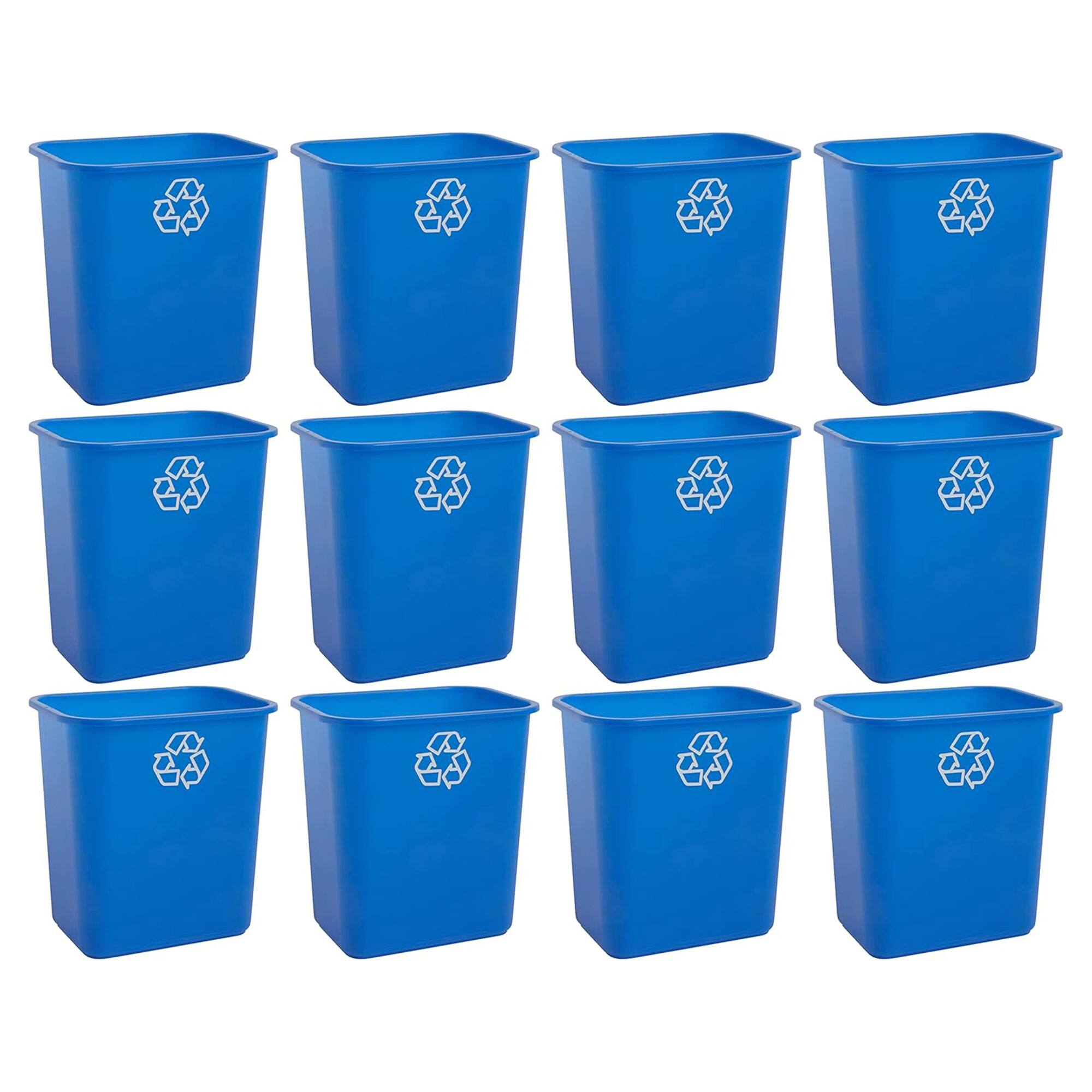 Front. United Solutions - United Solutions 12 Pack Open Top Recycling Bin Space Saving Can, 7 Gallon, Blue - Blue.