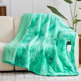 Refined Abode Design - Heated Electric Blanket Throw Faux Sherpa Heating For Sofa Bed Warm Winter Gifts Women men Heater Lap - Aqua Throw (50''*60'')