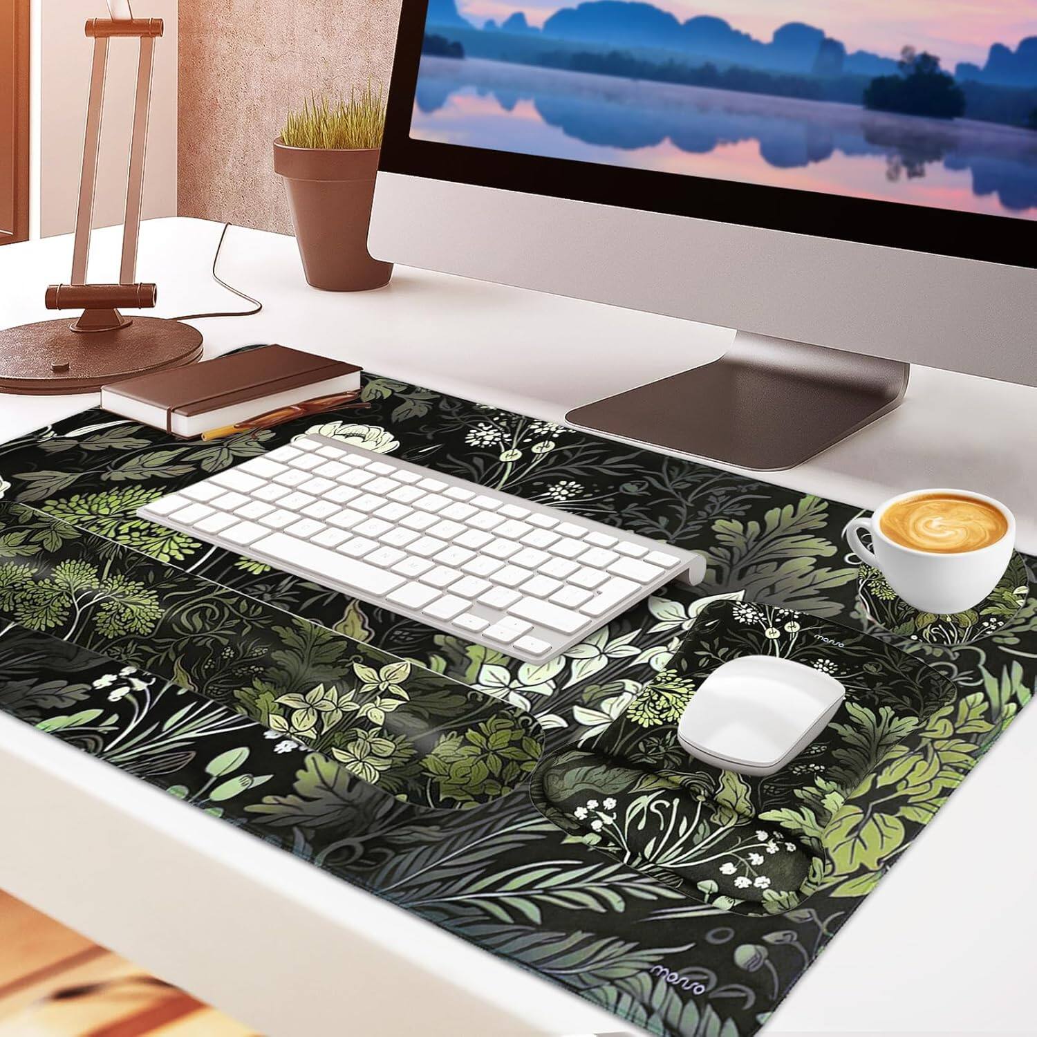 Alt View 3. mosiso - 4in1 Large Mouse Pad Set, Keyboard Wrist Rest&Mouse Wrist Rest&Coaster, Extended Desk Pad for Home Office Study Game - H771.