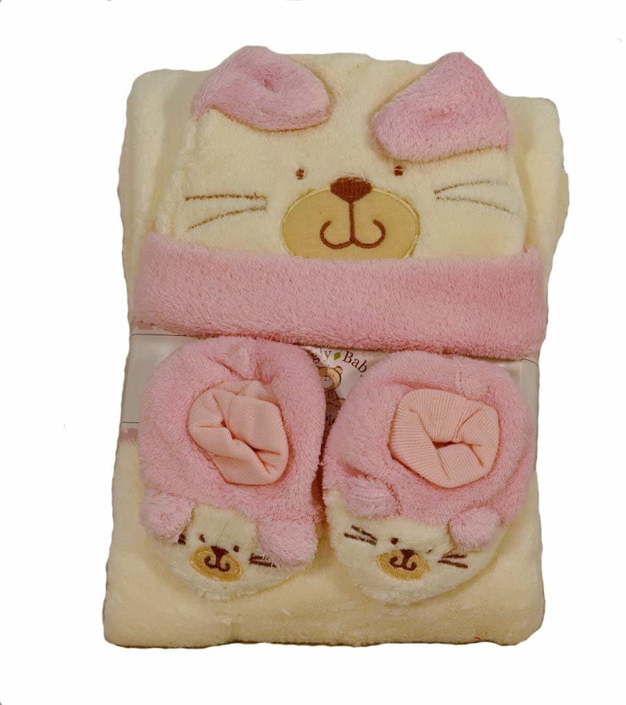 Front. Regent - Snugly Baby 3 Piece Gift Set with Blanket, Hat & Booties - Pink - Multi.