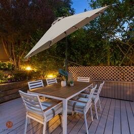 Mondawe - 9ft Patio Umbrella 32 Solar LED Light Market Umbrella with Tilt and Crank - Taupe