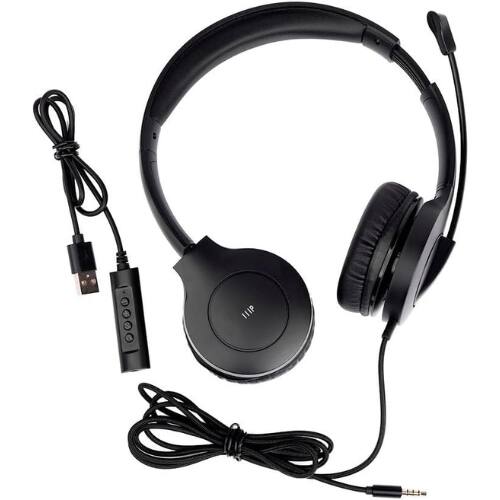 Left. Monoprice - Monoprice WFH Wired On-Ear Web Meeting Headset – 3.5mm + USB, Lightweight, Inline Controller, Black.