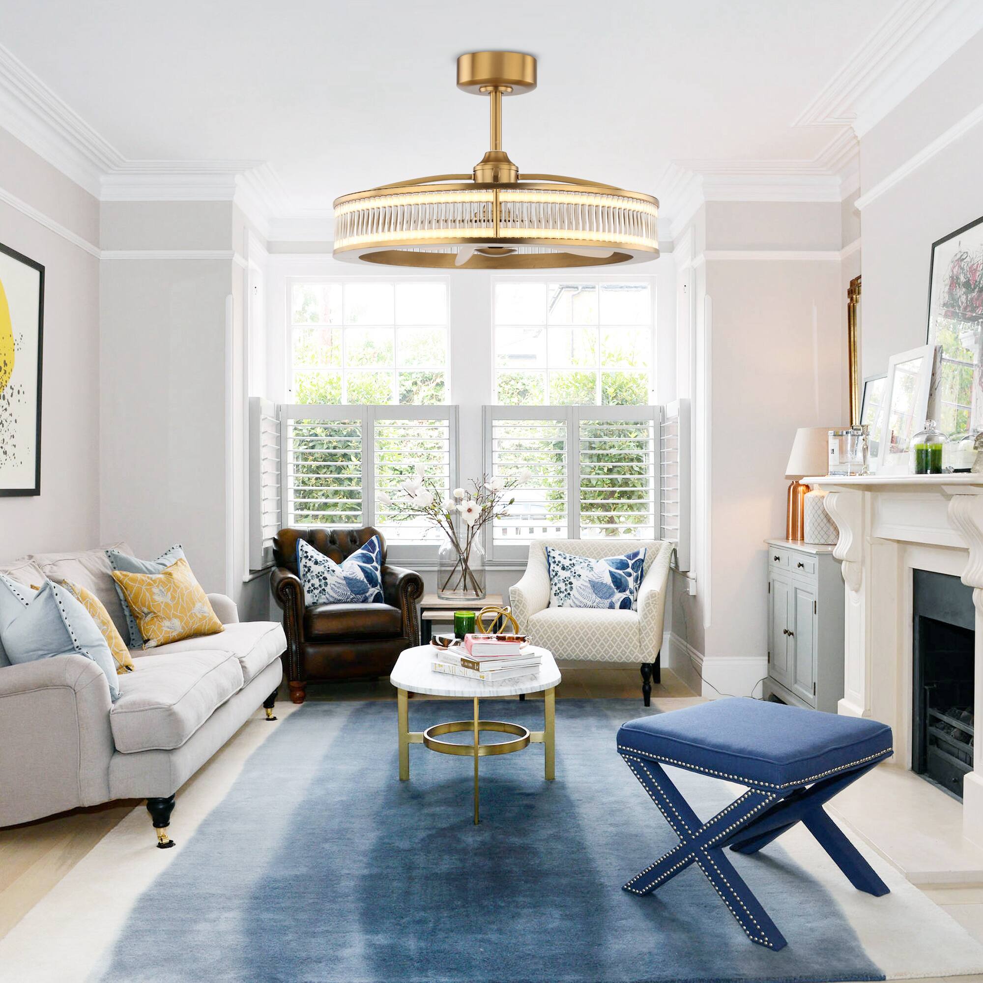 Angle. Perimost - 30" Modern Gold Crystal Shade Chandelier Ceiling Fan with Remote and LED - Gold.