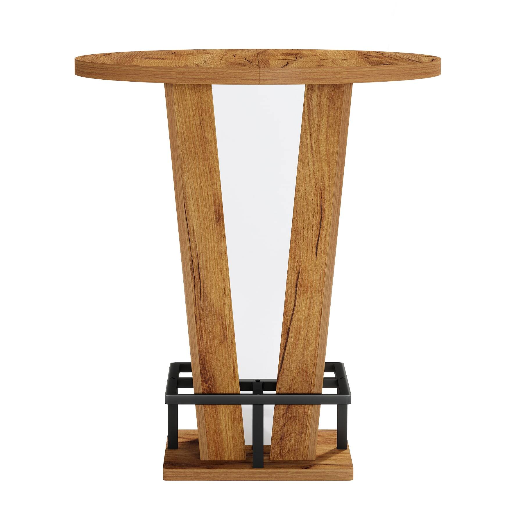 Angle. Kadyn - Kadyn Wooden Round Bar Table, High Top Pub Dining Set, Ideal for Home Bar, Kitchen, Living Room, Brown - Brown.