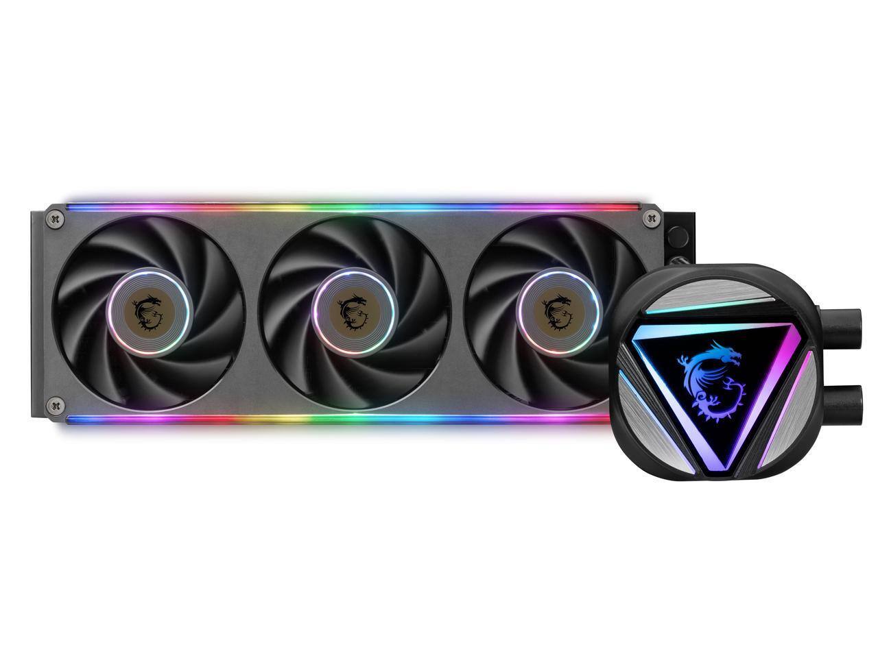 Alt View 1. MSI - MAG CORELIQUID C360 V2, USA,CA, 3x R series ARGB Fan (All-in-one), ARGB Block, BULK, Pallet packing - ARGB.
