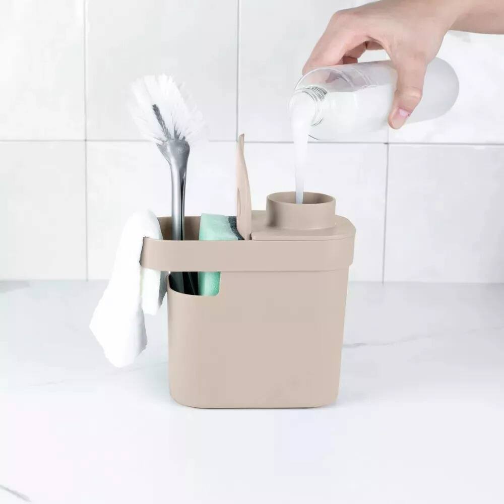 Alt View 5. OU - OU Kitchen Sink Organizer 3pc Set, Dish Rack, Cutlery Drainer & Soap Dispenser Caddy w Sponge Holder - Beige - Beige.