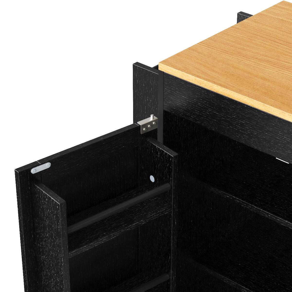 Alt View 4. Loheer - Loheer Black Kitchen Island with Extendable Dining Table, Rolling Kitchen Cart with Power Outlet, 74.8" MDF - Black.