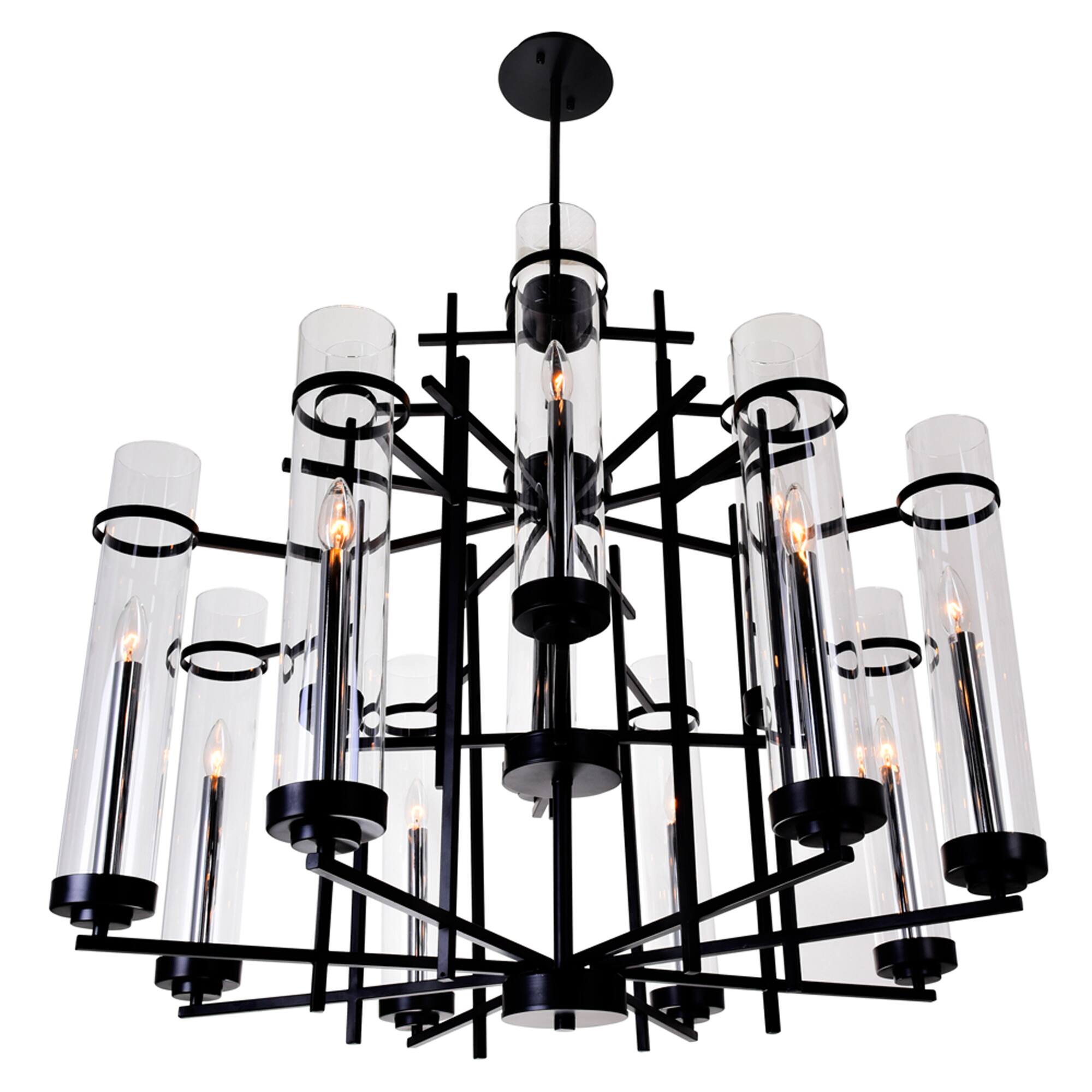 Left. CWI Lighting - Sierra 12 Light Up Chandelier With Black Finish - Black.