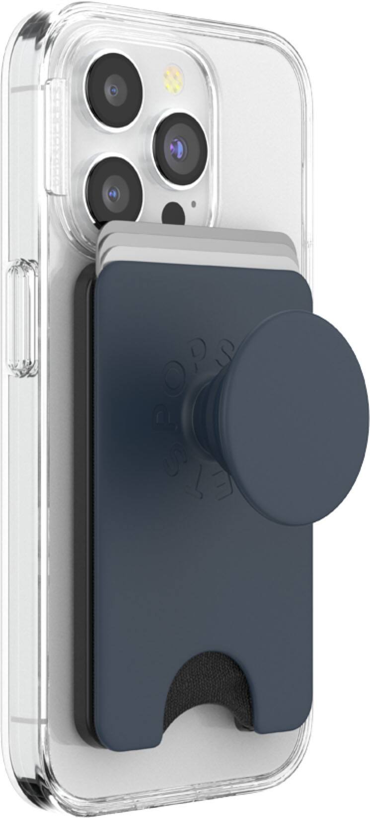 Left. PopSockets - MagSafe PopWallet+ Cell Phone Wallet & Grip, with Adapter Ring - Navy Blue.